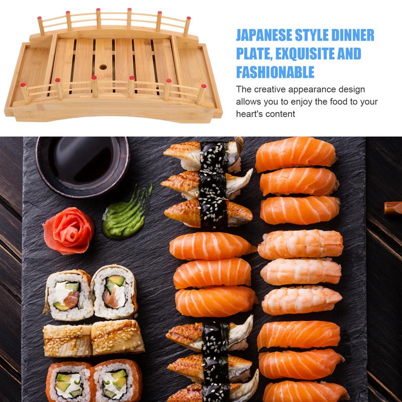 1pc Bamboo Sushi Tray Sushi Plate Sushi Container Practical Sushi Board Bamboo Sushi Sashimi Plate Arch Bridge (Yellow)