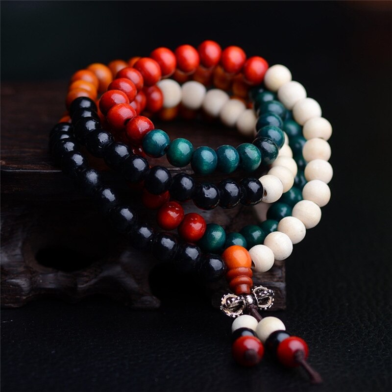 Gebet Perlen Natürliche Sandelholz Buddhistischen Buddha Rosenkranz Perlen unisex Männer Armbänder Armreifen Schmuck Mala 108 Perlen Armbänder 8 mm: Mehrfarbig