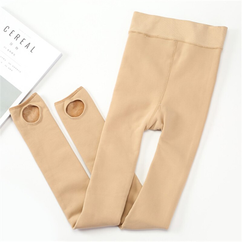 Bas thermique en polaire pour femme, collants moulants épais, tenue chaude, chaussettes longues, grande taille, loisirs, hiver: skin half foot / thin