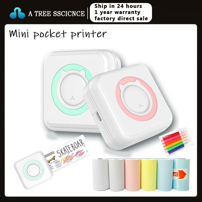 Pocket Thermal Printer Portable Mini Wirelessly BT Connect 200dpi Photo 57 mm Label Memo List Printing Wireless Printer Clearly