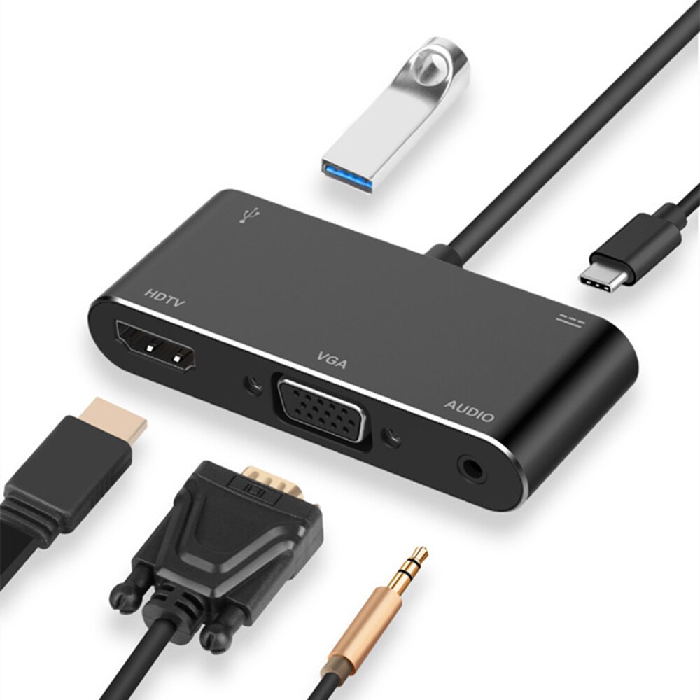 5 in 1 USB-C Type-C to HDMI/VGA/USB/PD HUB Adapter VGA Cable Audio USB 3.0 PD Converter Lot for laptop PC Computer Accessories