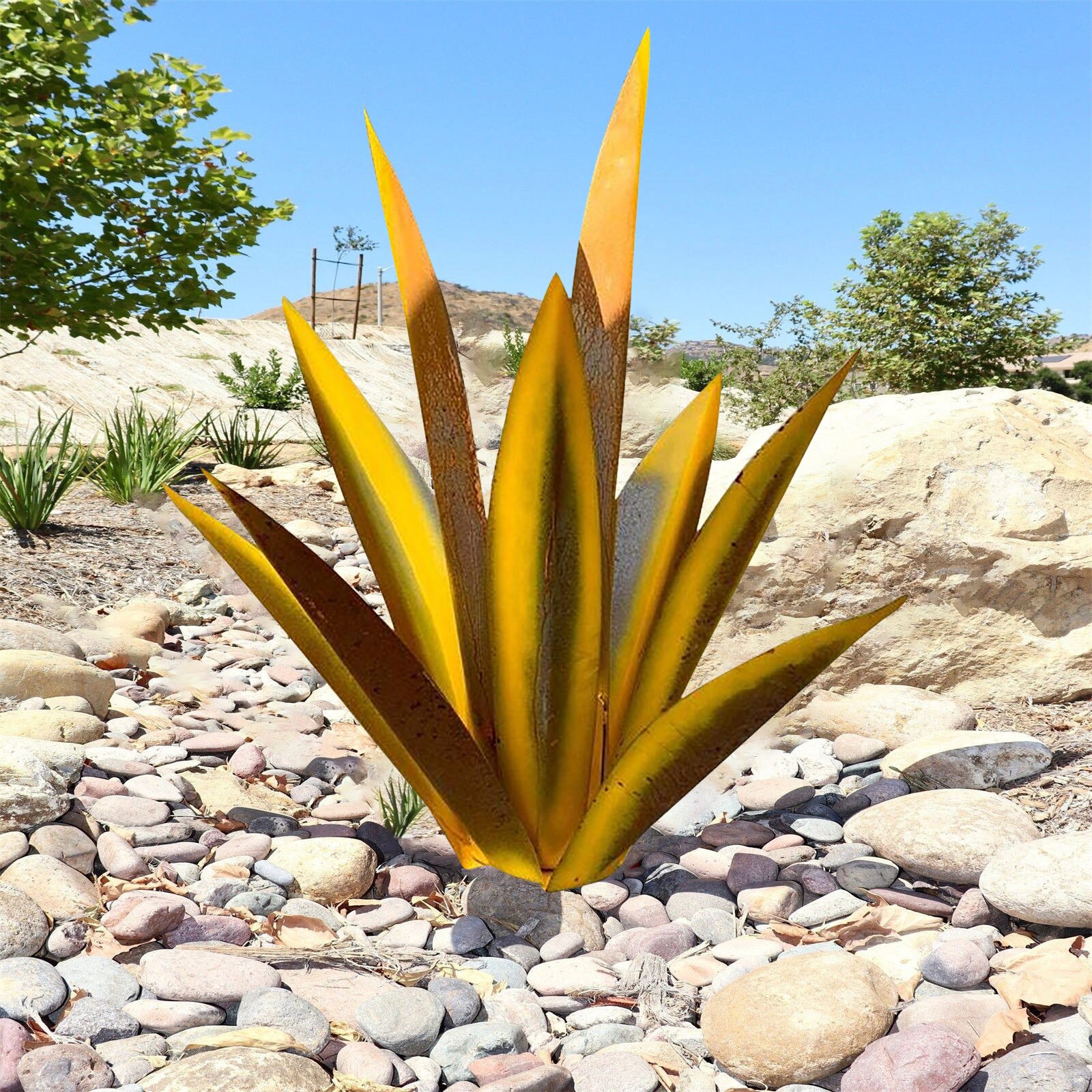 Plante d'agave en métal bricolage, Sculpture rustique de Tequila, décoration artistique de jardin de cour, décoration de maison, Figurines de jardin, piquet de cour: Gold 