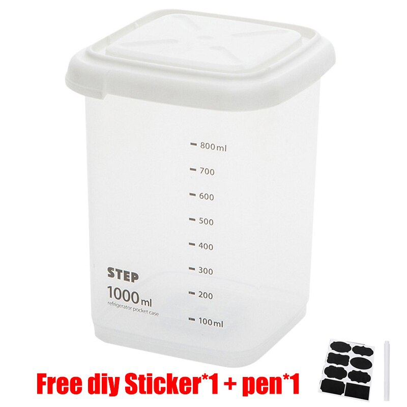 1Pc 2200Ml Verschillende Capaciteit Plastic Verzegelde Blikken Keuken Opbergdoos Transparant Voedsel Bus Houden Verse Clear Container: 1000ml