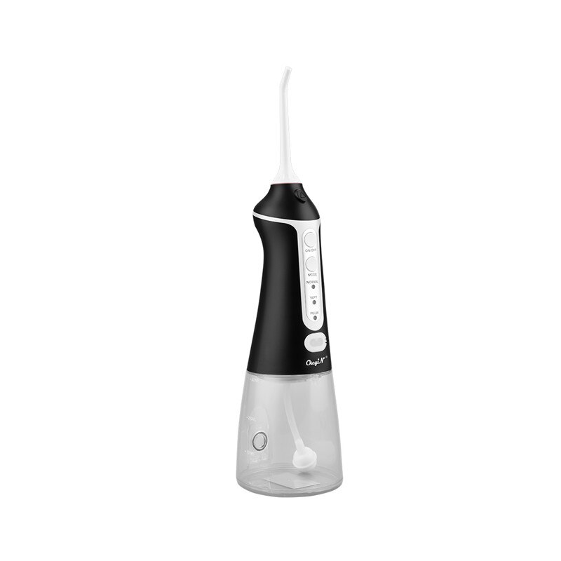 300ML USB akumulator Flosser irygator wodny wodoodporny nić dentystyczna wody 3 tryby czyszczenia zębów irygator doustny dentystyczny obrotowy dysza: czarny