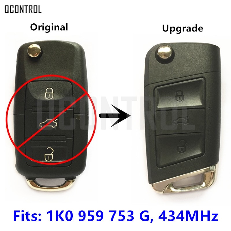 QCONTROL Upgrade Remote Key for SEAT Altea/Leon/Toledo 1K0959753G / 1K0 959 753 G / 753G 434MHz