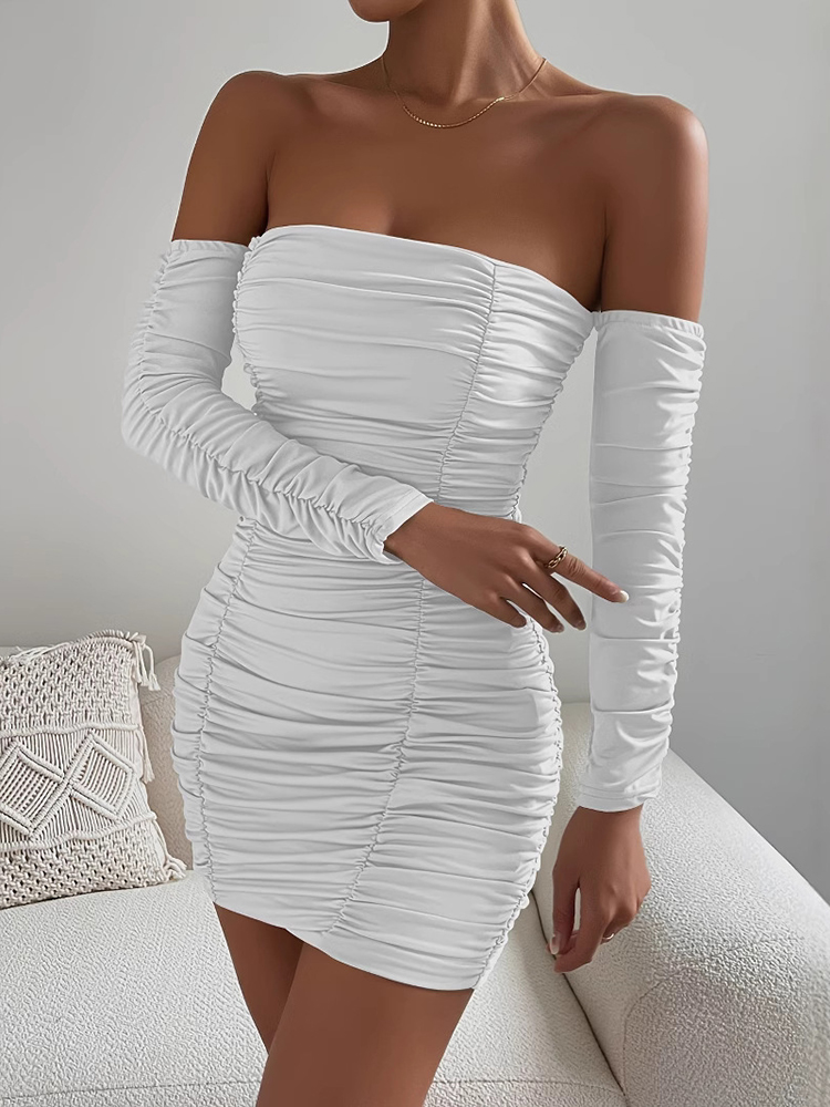 Sexede bodycon natklubkjoler med off-shoulder-motiv til kvinder, hvid kjole, dametøj, festkjoler, langærmet kjole, tøj