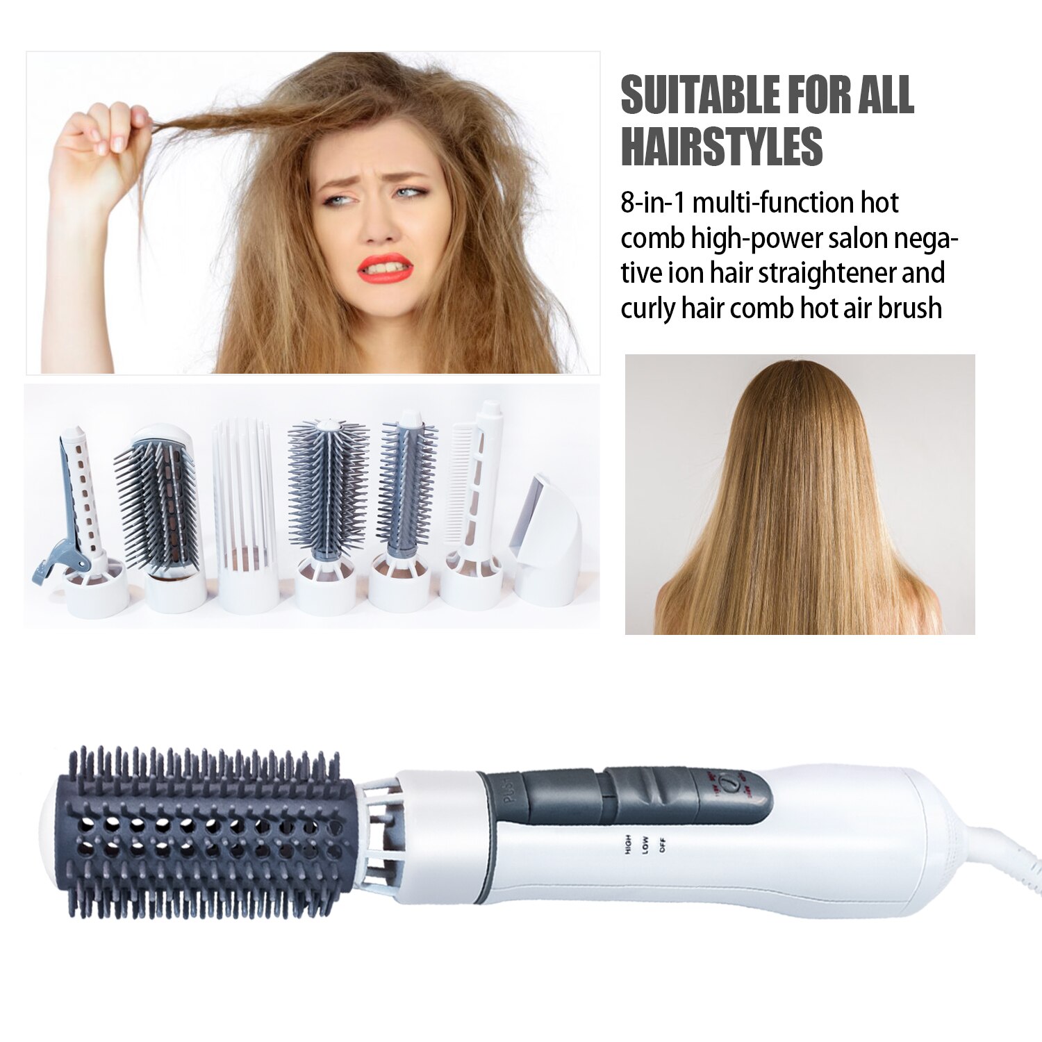 Brosse sèche-cheveux électrique multifonction 8 en 1, lisseur, bigoudi, sèche-cheveux, peigne à Air , outils de beauté