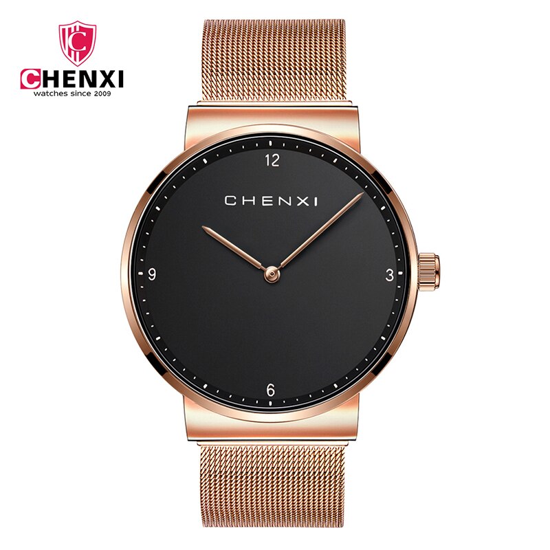 CHENXI relojes de mujer moda couple montre-bracelet minimaliste montre-bracelet pour hommes relogio feminino femmes montres à quartz hodinky: Men rose gold black