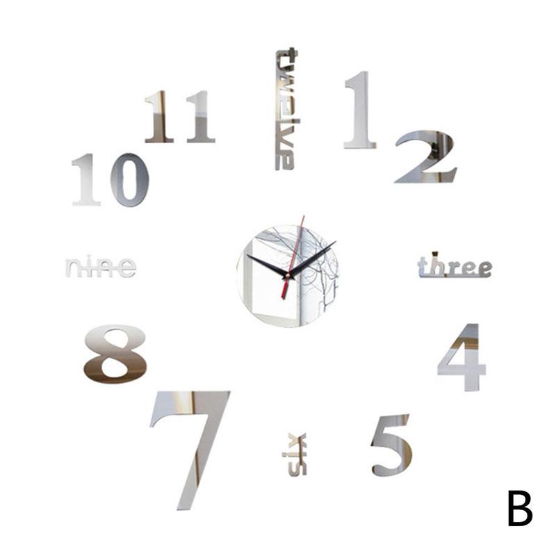 DIY Mirror Wall Clock Sticker Acrylic 3D Roman Numbers Art Watch Office Clocks Wall Home For Living Wall Room Clock Decals: B