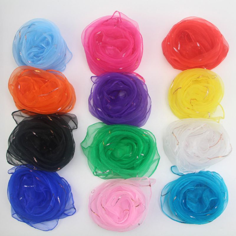 Children Kids Kindergarten Performance Dance Scarves Bright Candy Color Gold Wire Juggling Movement Square Scarf Kerchief Props