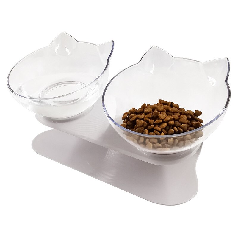 Antislip dubbele kattenbak, hondenbak met standaard, voerbak voor katten, waterbak voor katten, voerbakken voor honden, voerbak voor honden, benodigdheden: Transparante dubbele