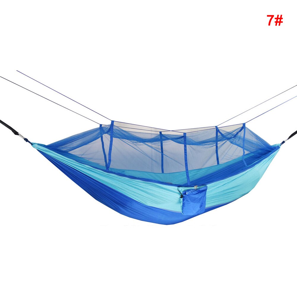 Portable Double Swing Hammock Nylon Bed with Mosquito Net for CampingHiking ED889: Sky Blue