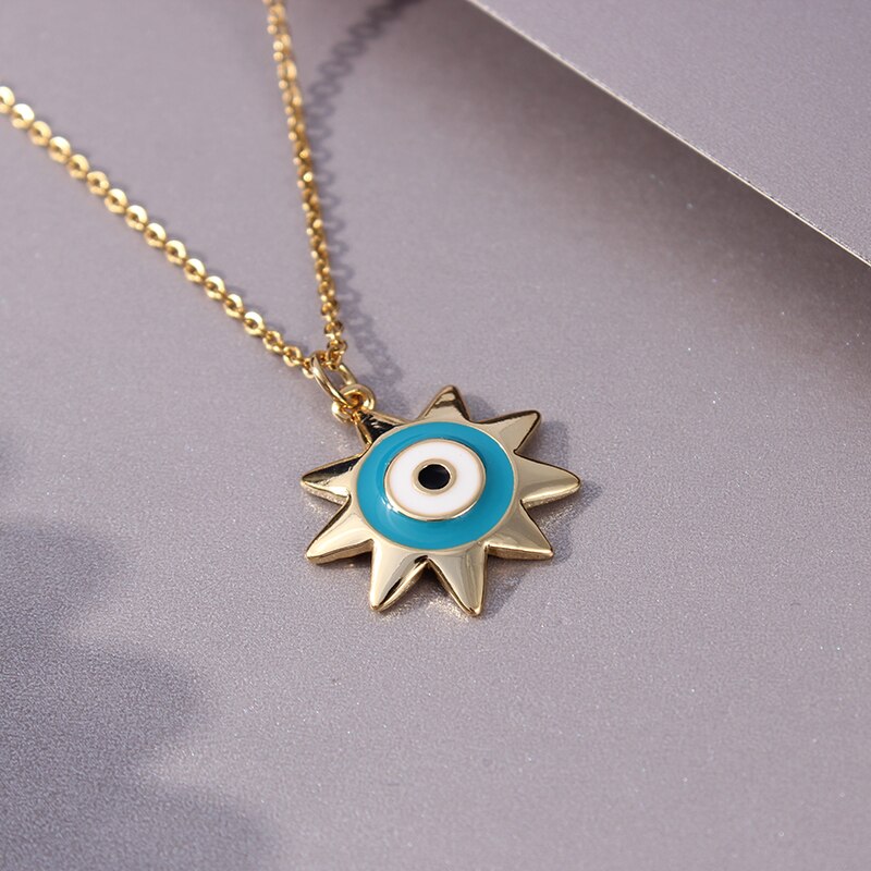 Rvs Turkse Evil Eye Hanger Ketting Ronde Zon Hart Ster Kettingen Vrouwen Sieraden acero inoxidable joyeria mujer