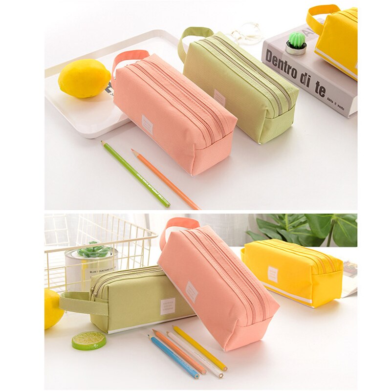 Estojo de lápis feminino para armazenamento, bolsa para lápis, canetas, 2 compartimentos