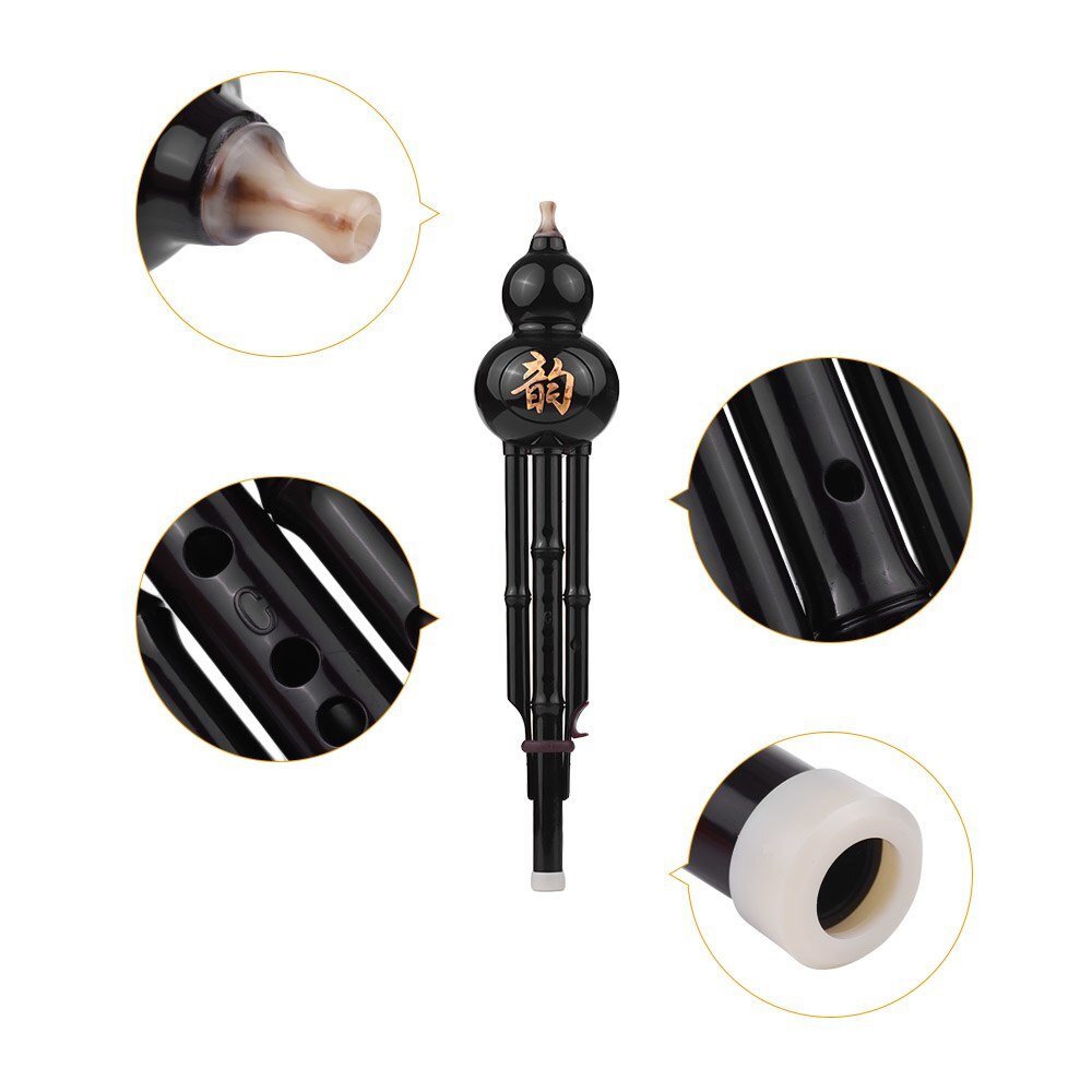 Instrumento tradicional chino Hulusi Cucurbit flauta botella calabaza c-key Material de resina con nudo chino funda de transporte