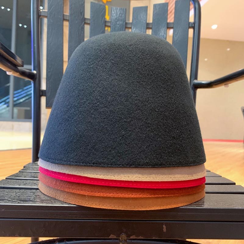 Jednolity kolor Slouchy ciepłe czapki damskie 100% wełna schludny rondo czapka zimowa czapka filcowa stożek kaptur modniarstwo Fascinators blok baza