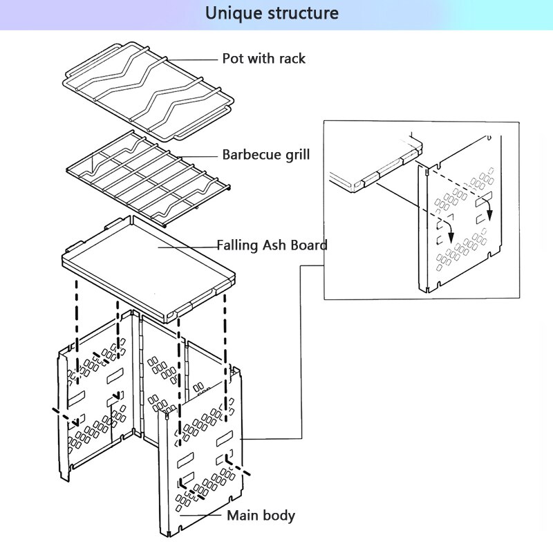 Square Mini Charcoal Barbecue Stove Outdoor Folding BBQ Grill Stainless Steel BBQ Brazier for 1-2 People