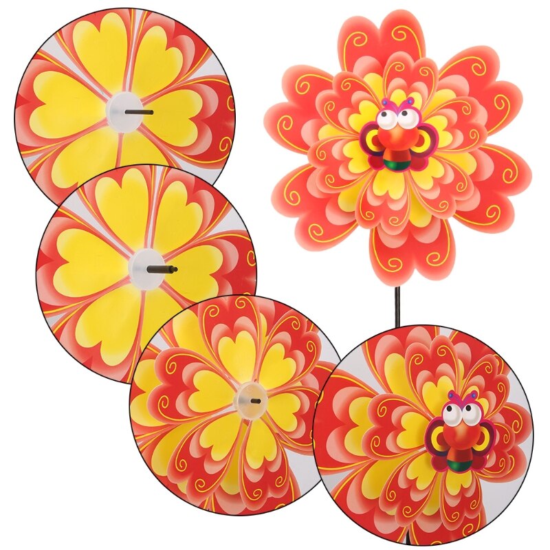 nueva flor de doble capa molino viento Spinner Pinwheel niños juguetes patio jardín decoración