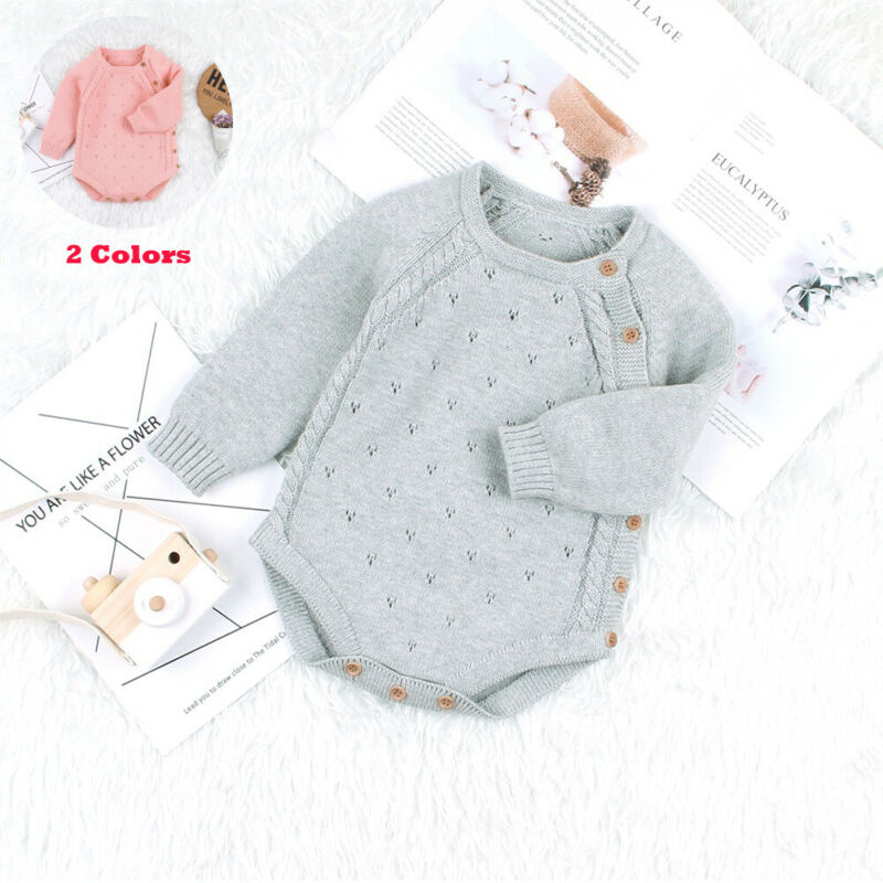 Focusnorm 0-18M Newborn Infant Baby Boy Girl Long Sleeve Knitted Jumpsuit Long Sleeve Bodysuit Overall Clothes: B / 6M