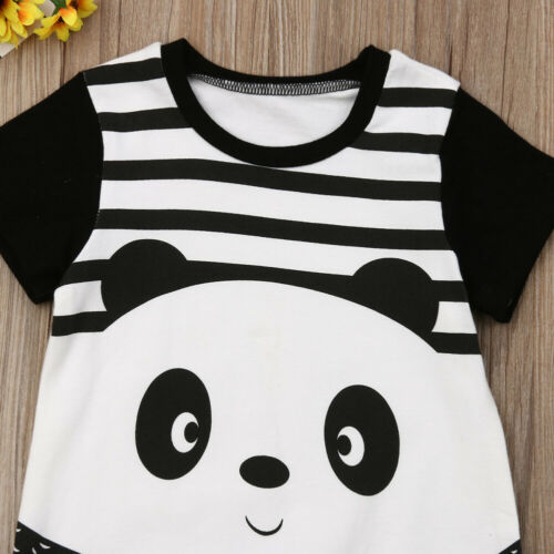 Baby Jongens Meisjes Cartoon Gestreepte Panda Print Romper Jumpsuit Totale Outfits