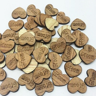 Embellissements de mariage en bois, Toppers en forme de cœur, en papier, pour carte, Scrapbooking, confettis en bois Vintage, 200 pièces, 15mm: Groom