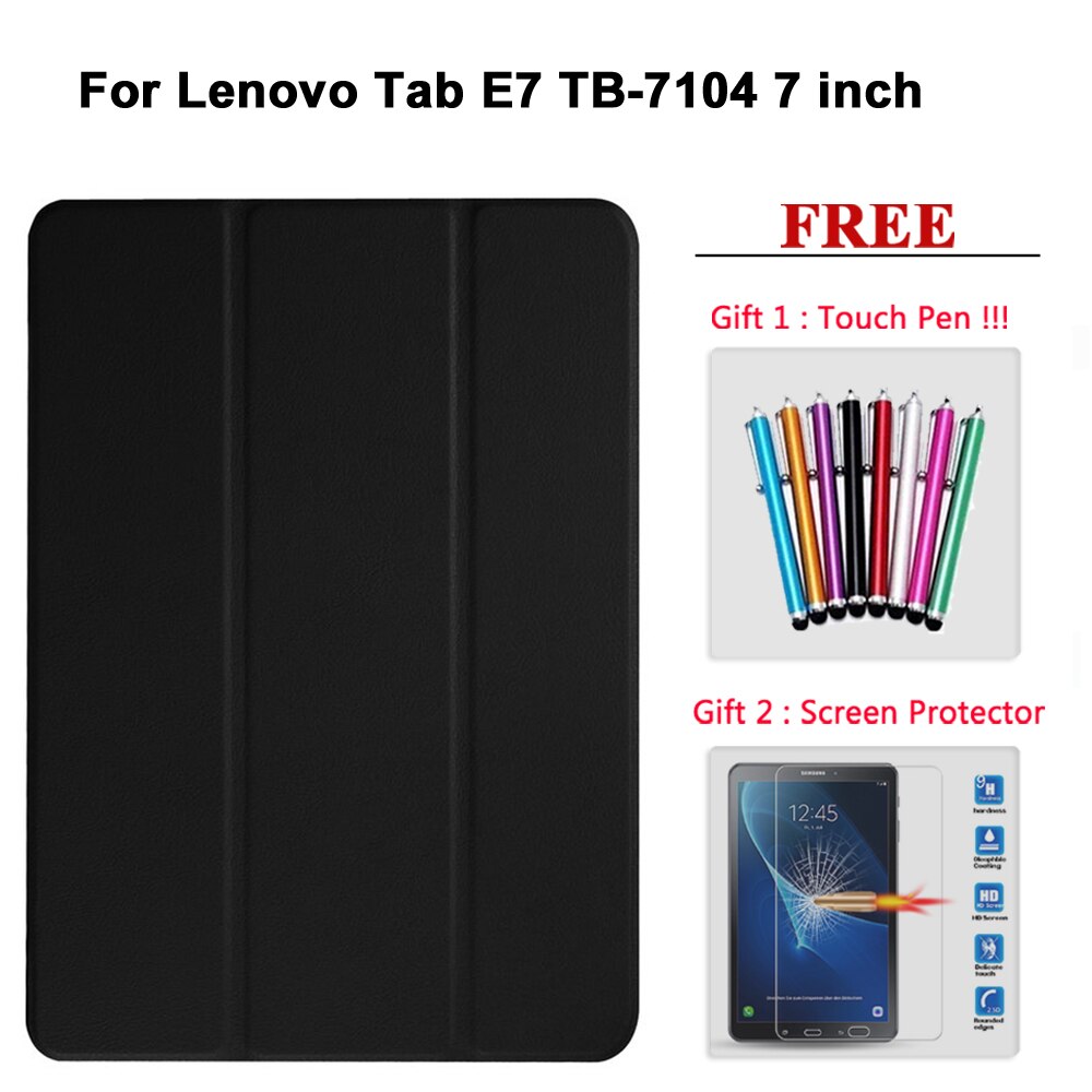 Free Screen Protector Glass +Case For Lenovo Tab E7 / E8 / E10 / M10 PU Leather Smart Magnetic Cover TB/X104F/7104F/8304F/X605F: Tab E7 hei