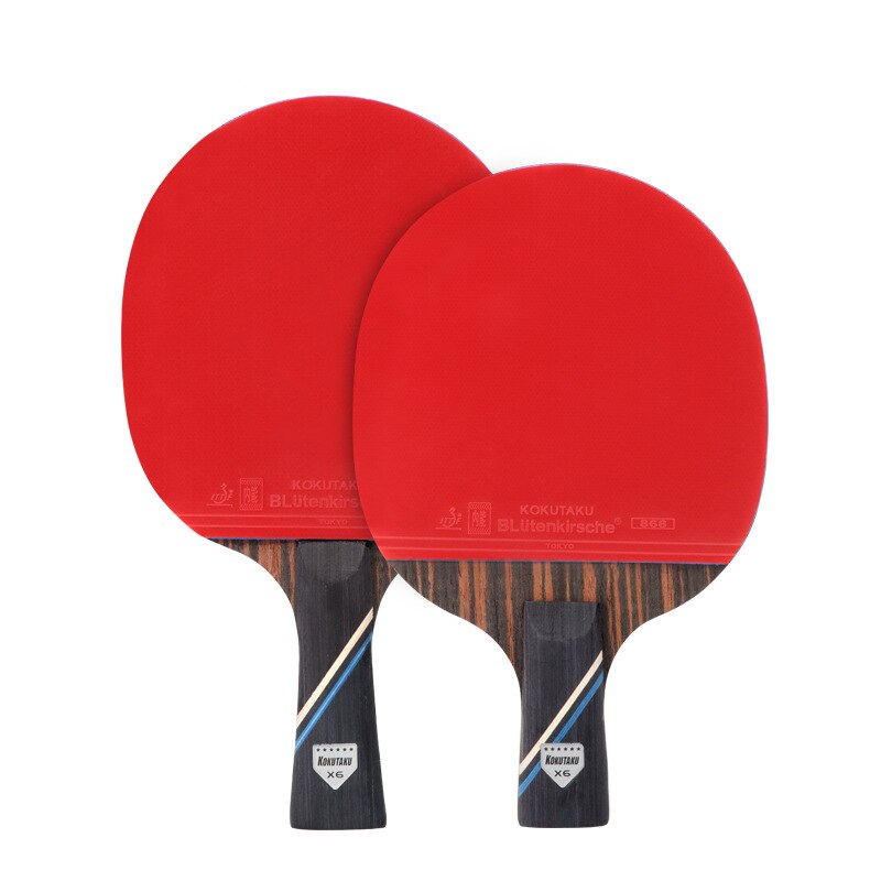 1 Pair 6-stars 7 layers Wood table Tennis Bat Racket Long Short Handle Ping Pong Racket Pimples in For Competition: 1 short and 1 long