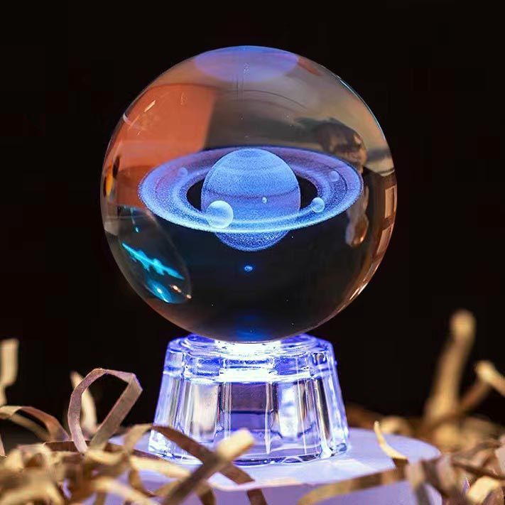 Lámpara de cristal brillante, luz nocturna de galaxia planetaria, bola de cristal, luz de mesita de noche, decoración del hogar, de Navidad: Gris claro