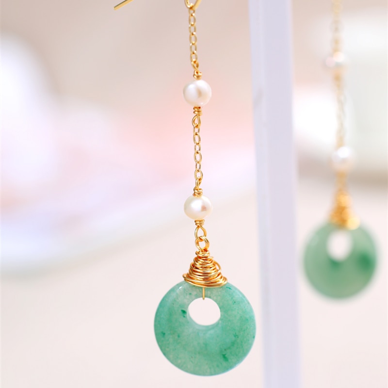 DAIMI 5-6mm Pearl Earrings Green Emerald Pearl Earrings For Women