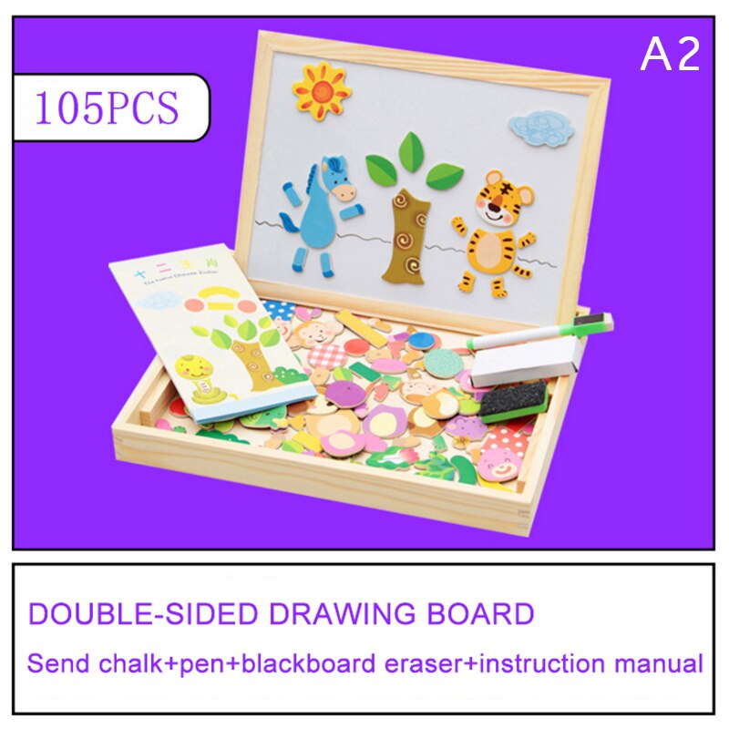 100 + Stuks Houten Multifunctionele Kinderen Animal Puzzel Schrijven Magnetisch Tekenbord Blackboard Learning Onderwijs Speelgoed Voor Kinderen: -A2