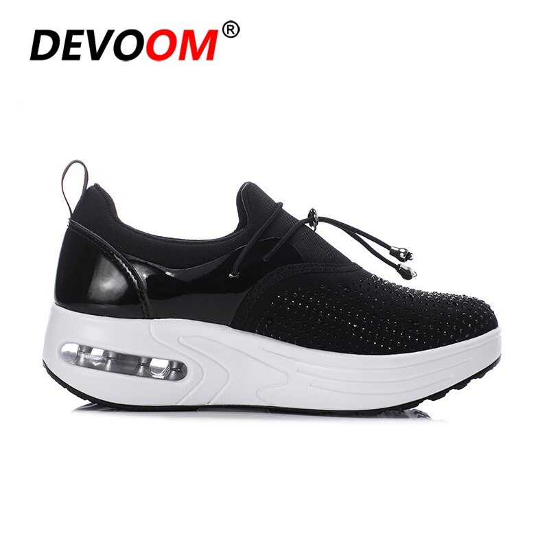 Swing Toning Shoes Women weight loss Platform Slimming Fitness Shoes Ladies Leather Sport Wedges Shoes for Women Sneakers: Black / 7.5