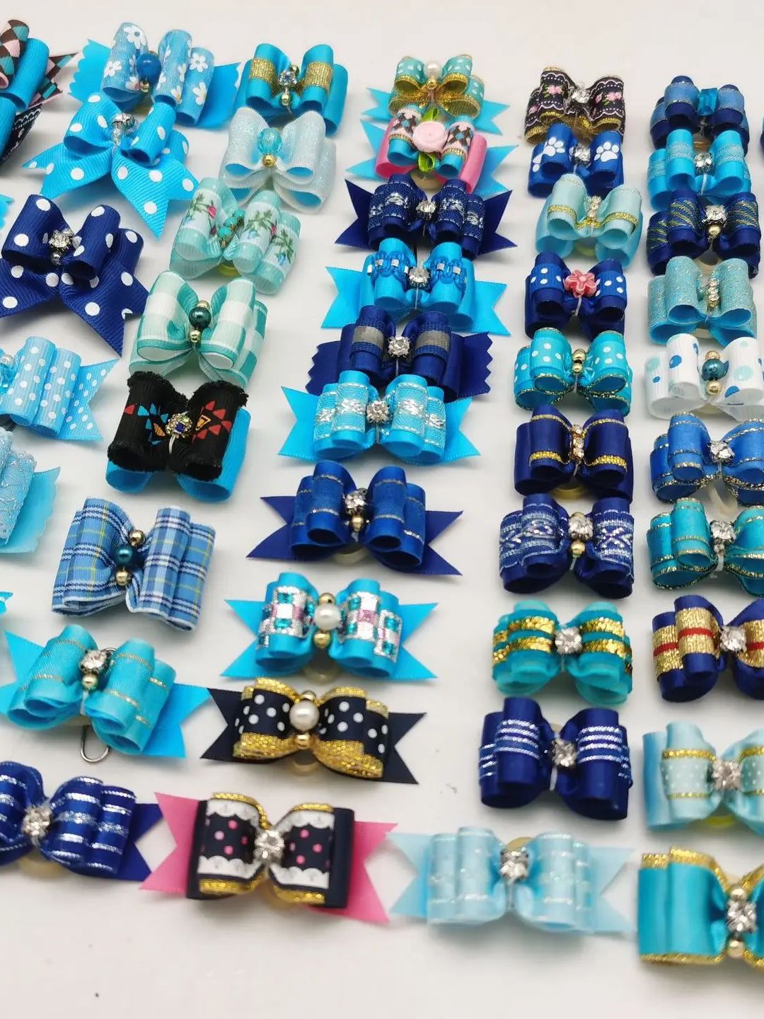10 unids/lote de lazos para el pelo de perro, banda de goma de colores mezclados, cuidado de gatos hecho a mano para mascotas, cachorros, gatos, Mini accesorios con lazo: Azul