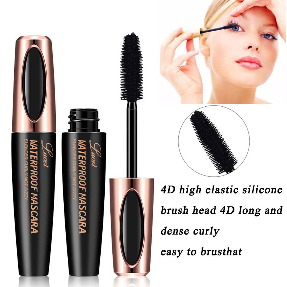 Mascara épais en Fiber de soie 4D, kit de maquillage résistant à l'eau, Volume noir et Durable, avec stylo à recourber les cils, pour une journée entière
