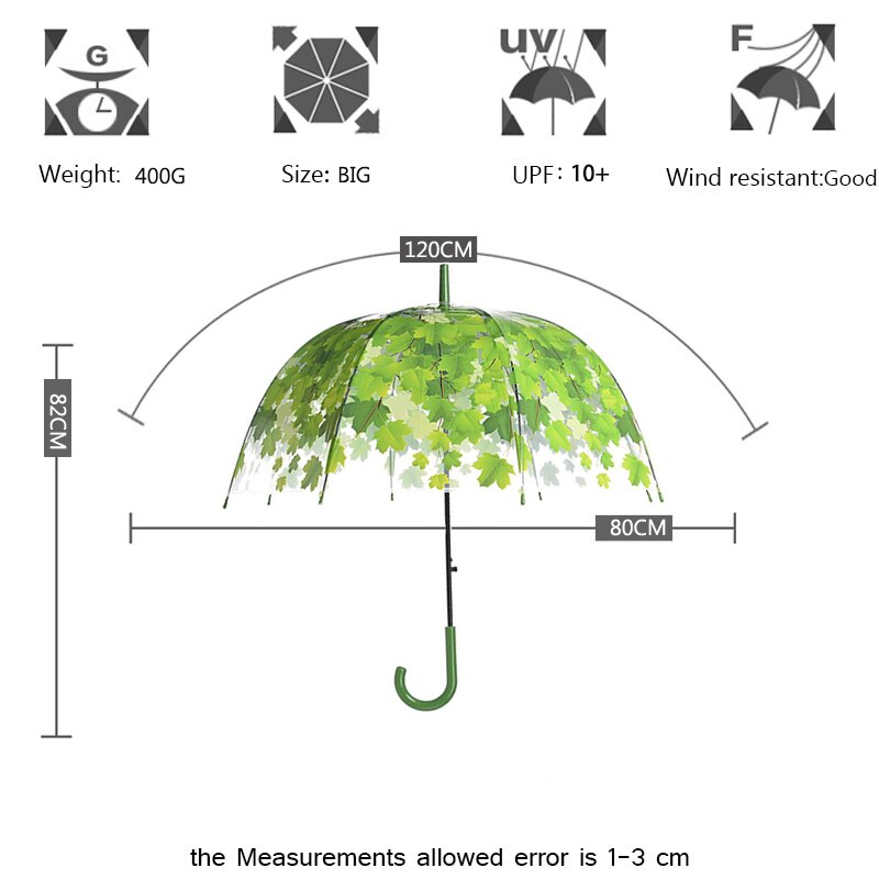 Yesello transparent tykkere pvc champignon grønne blade regn klar blad boble paraply