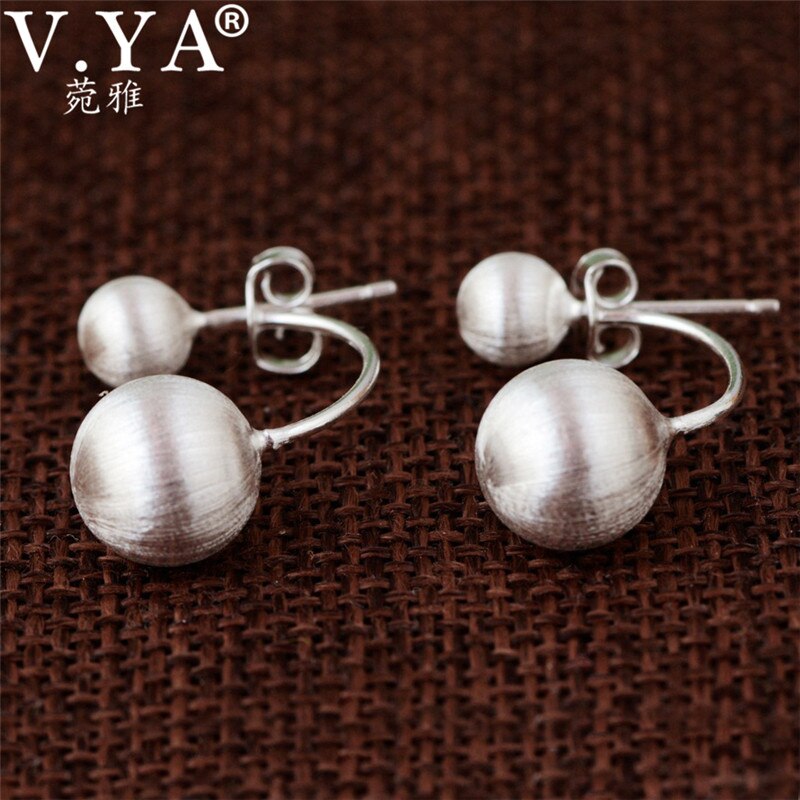 V.YA-pendientes de tuerca de doble cara para mujer, de Plata de Ley 925, aretes de bola redonda cepillada, joyería de