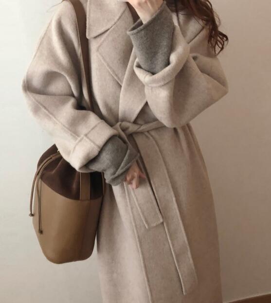 Vrouwen Koreaanse Winter Lange Overjas Uitloper Jas Losse Plus Size Vesten Volledige Mouw Manteau Femme Hiver Elegante: Beige