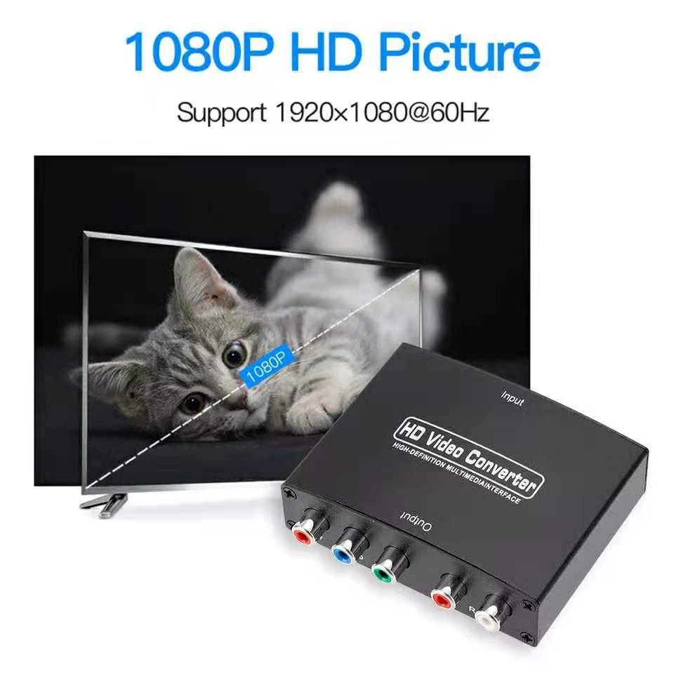 1080P HDMI-compatible to RGB Component 5 RCA YPbPr Video R/L Audio Converter Adapter For PC DVD HDTV Monitor Projector Splitter