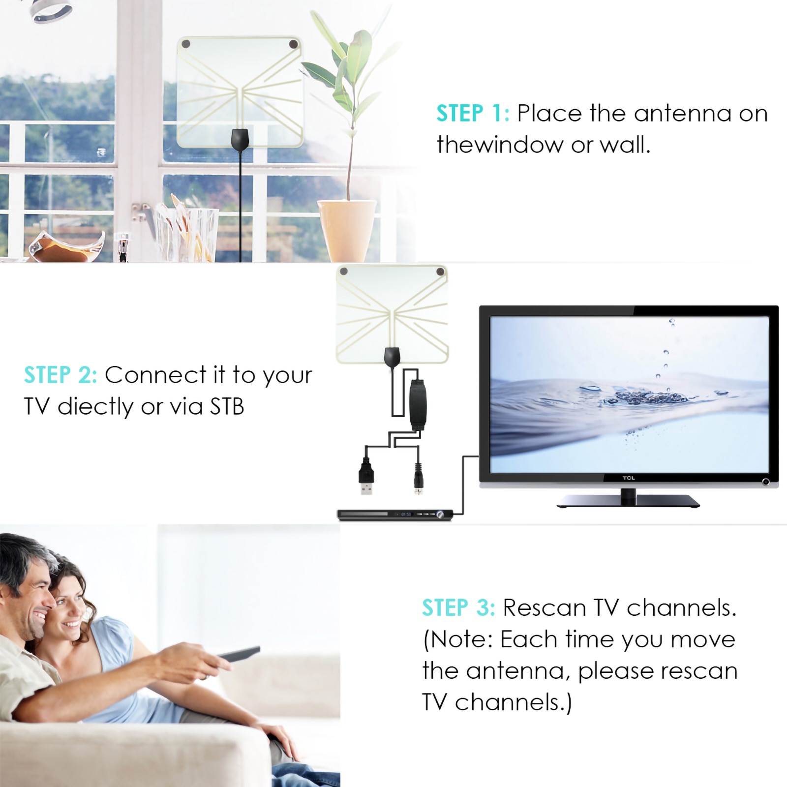 50 -100Mile Range HDTV Clear View Antenna Digital Flat 1080P Amplified Booster Digital TV 50 Miles Range LNA Gain VHF