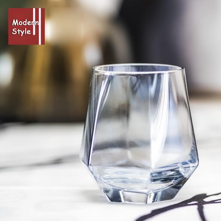 Taza de agua con forma de diamante transparente, taza de cristal con borde dorado, para beber en el hogar, polígono, mate, para leche, vino, estilo Elagant