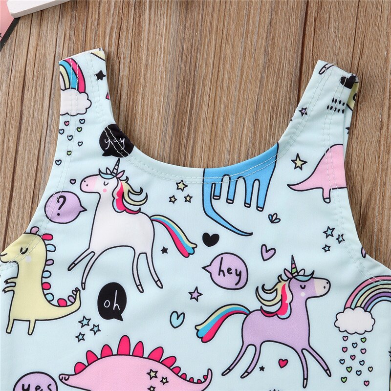 Summer Children Kids Baby Girls Bikini One-piece Sleeveless Unicorn Print Swimwear Infant Girls Beachwear Swimsuit Swimming