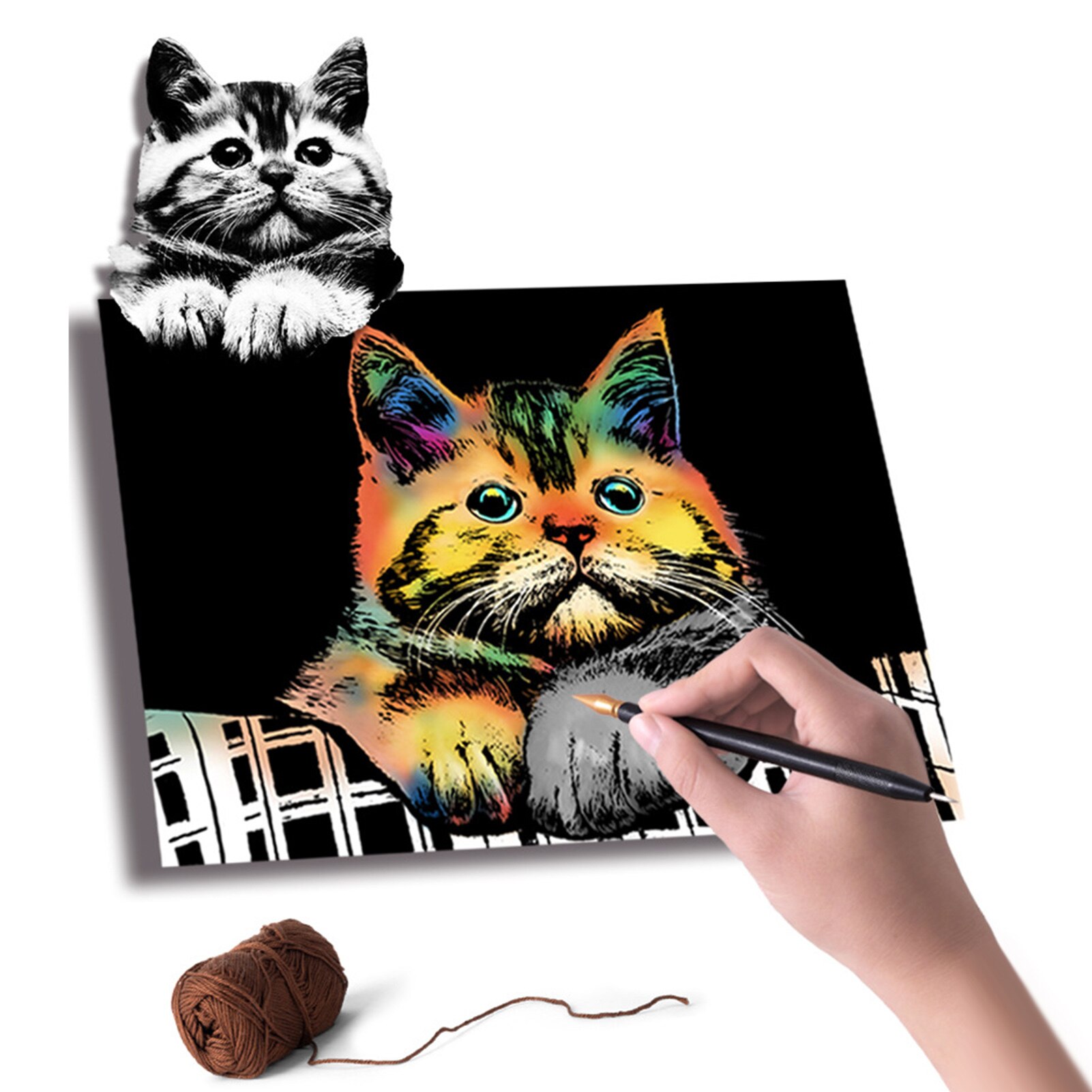 Rainbow Painting Paper,Sketch Pad DIY Night View Scratchboard for Kids&amp;Adults,Engraving Art&amp;Craft Set,Scratch Painting,4 Tools