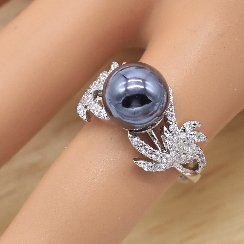 Zwarte Parel Zilveren Kleur Sieraden Sets Voor Vrouwen Oorbellen Ketting Hanger Ring