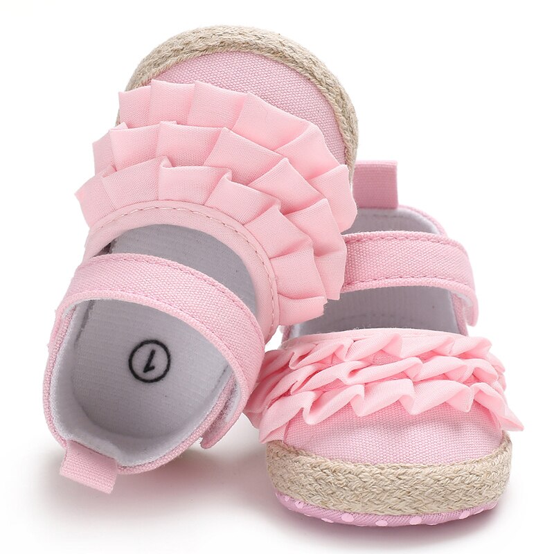 Goocheer Newborn Infant Baby Girl Summer Kids Shoes Soft Sole Crib Prewalker Toddler Anti-Slip Solid Ruffled First Walkers