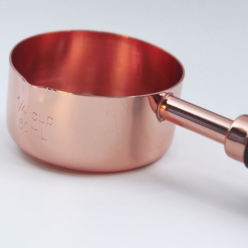 Rose Gold Stainless Steel Coffee Measuring Cup Measuring Spoon Set Utensils Scale Spoon Baking Wooden Handle Measuring Cup