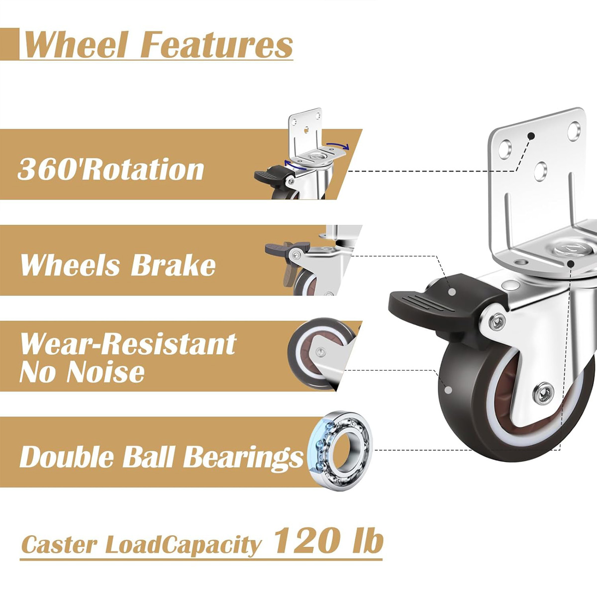 4pcs Furniture Casters Wheels Soft Rubber Swivel Caster Quite Roller wheels for trolley Baby Crib Bed Wheels Household Accessory