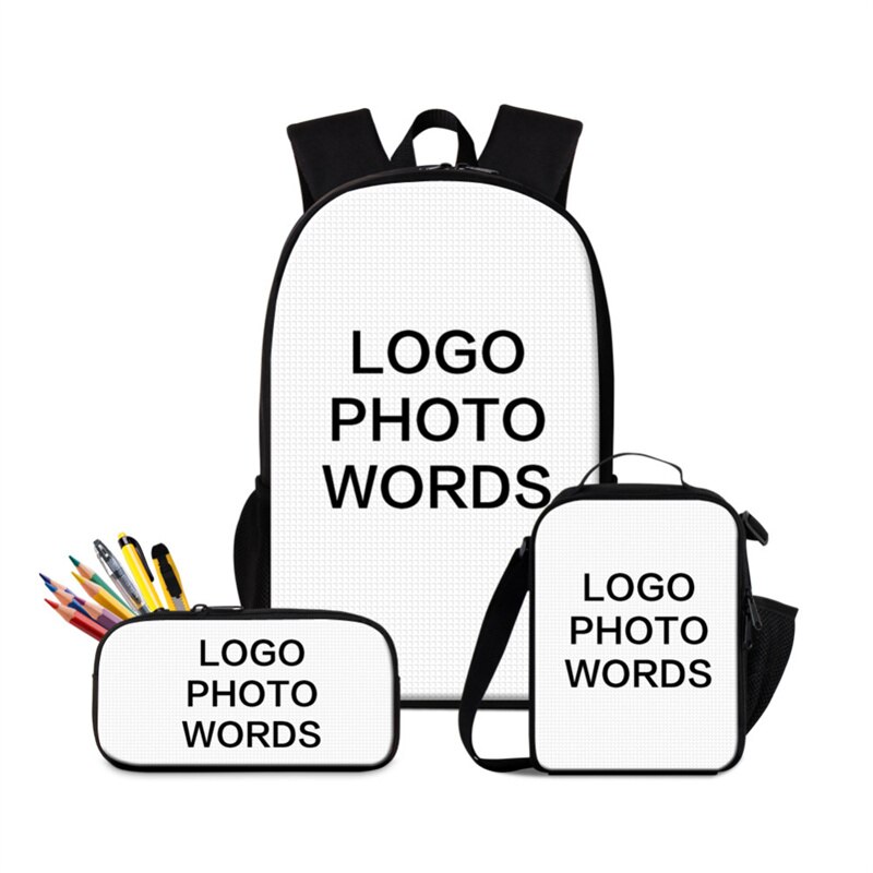 Nopersonality Teenager Girls Pug School BookBag Puppy Bagpack School Bag Print 3Pcs Kids Children Black Backpacks Women Mochilas: Customize