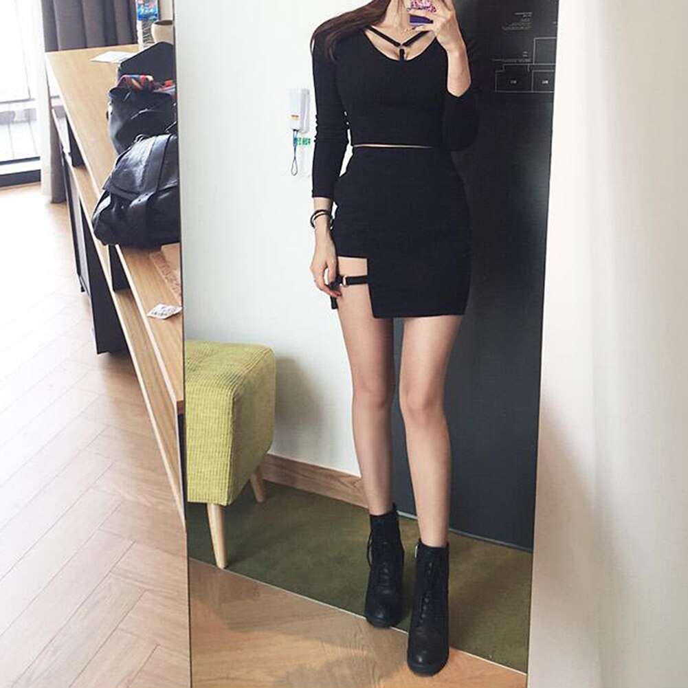 Women Skirts Black Package Hip Skirts Harajuku Korean Y2k Gothic Irregular Hem Pencil Micro Mini Skirt womens