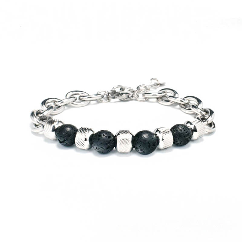 Charm Titanium Steel Man Chakra Jewelry Stainless Steel Men's Black Volcanic Beaded Braclets Stone Cuff Bracelets: Antique Copper Plated