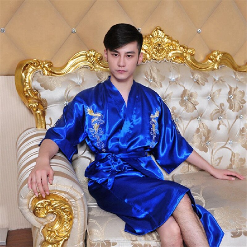 Kimono Men's Nightgown Embroided Gragon Bathrobe Gown Robe Home Clothing Traditional Tang Suit Sleepwear Loose Pajamas MA70007