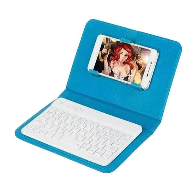 XX9A Wireless Bluetooth-compatible Keyboard with Portfolio Flip Leather Case Cover with for 4.5&#39;&#39;-6.8&#39;&#39; Phones: sky blue